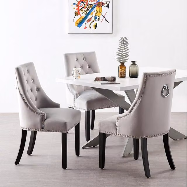 Life Interiors Windsor Duke LUX Rectangular Dining Set with 4 Grey Upholstered Chairs