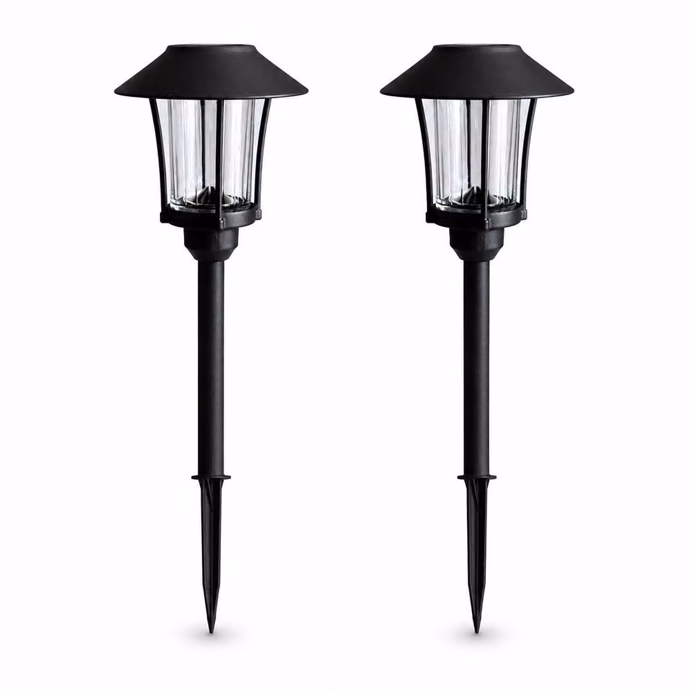Simpa Set of 2 Solar Powered Black Aluminium Garden Post Lantern Lights – 2