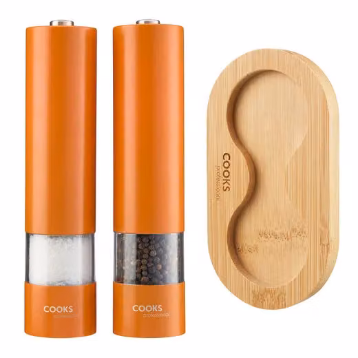 Cooks Professional Electric Salt and Pepper Mill Set with Bamboo Base in Orange – 2