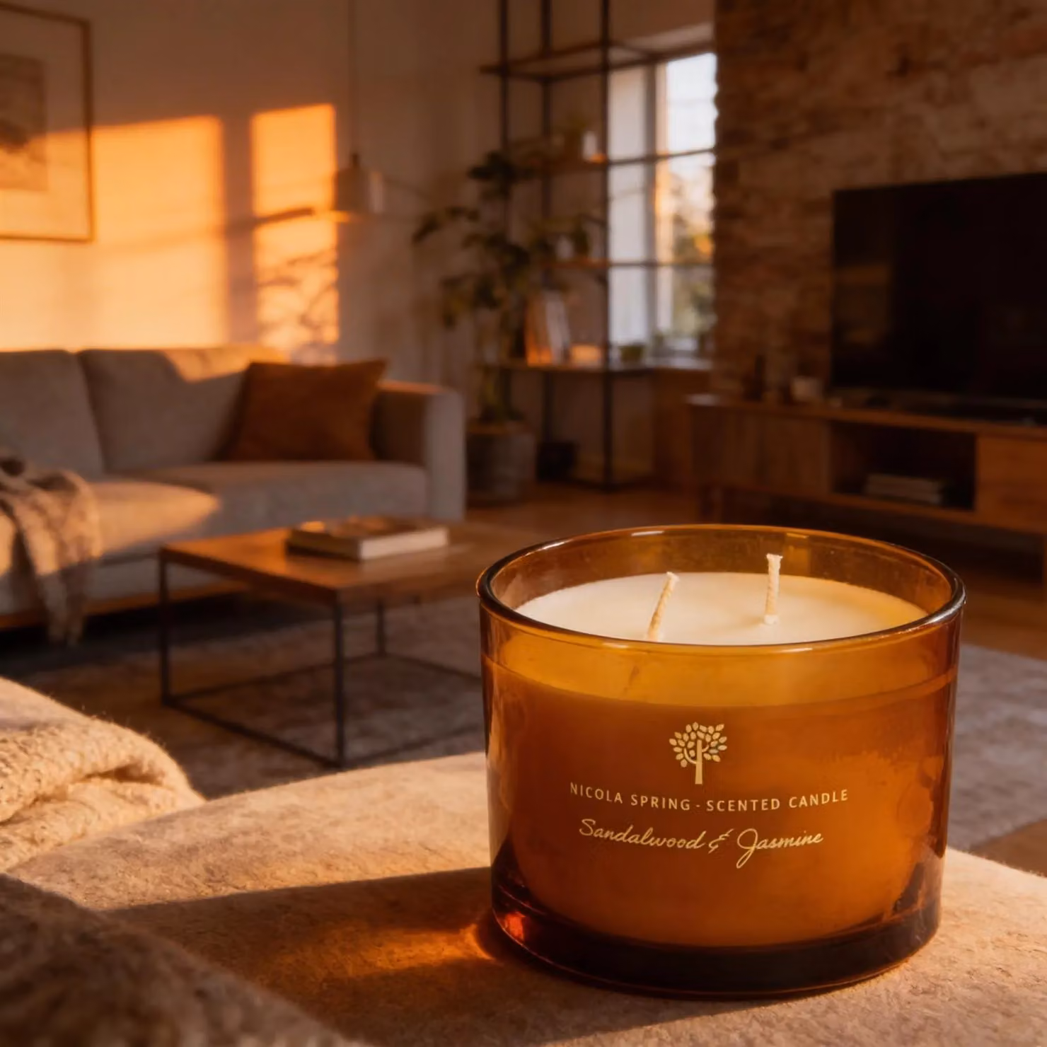 Nicola Spring Sandalwood & Jasmine Scented Soy Wax Candle, 350g, Orange – 7