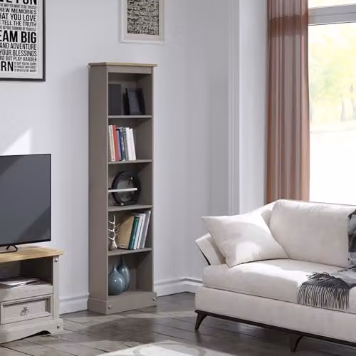 Core Products Corona Grey and Waxed Pine Tall Narrow 5-Shelf Bookcase with Adjustable Shelving – 2