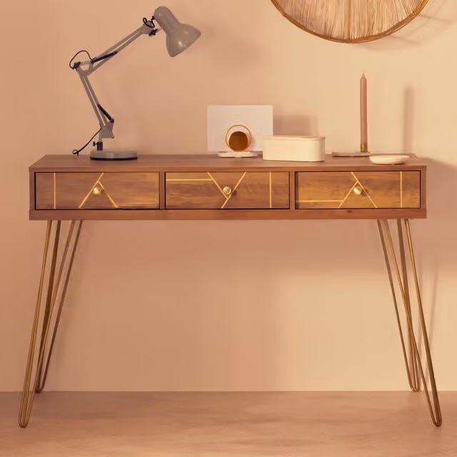 Orsina Modern Three Drawer Writing Desk in Brown, W/D/H: 120 x 55 x 79 cm – 1
