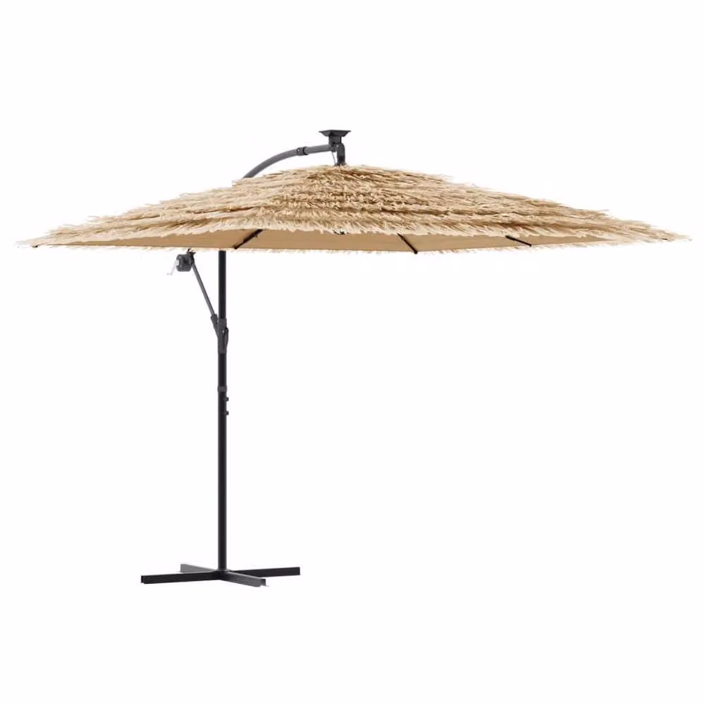Berkfield Home Garden Parasol with LEDs and Steel Pole, Brown, W/D/H: 269 x 269 x 235 cm – 2