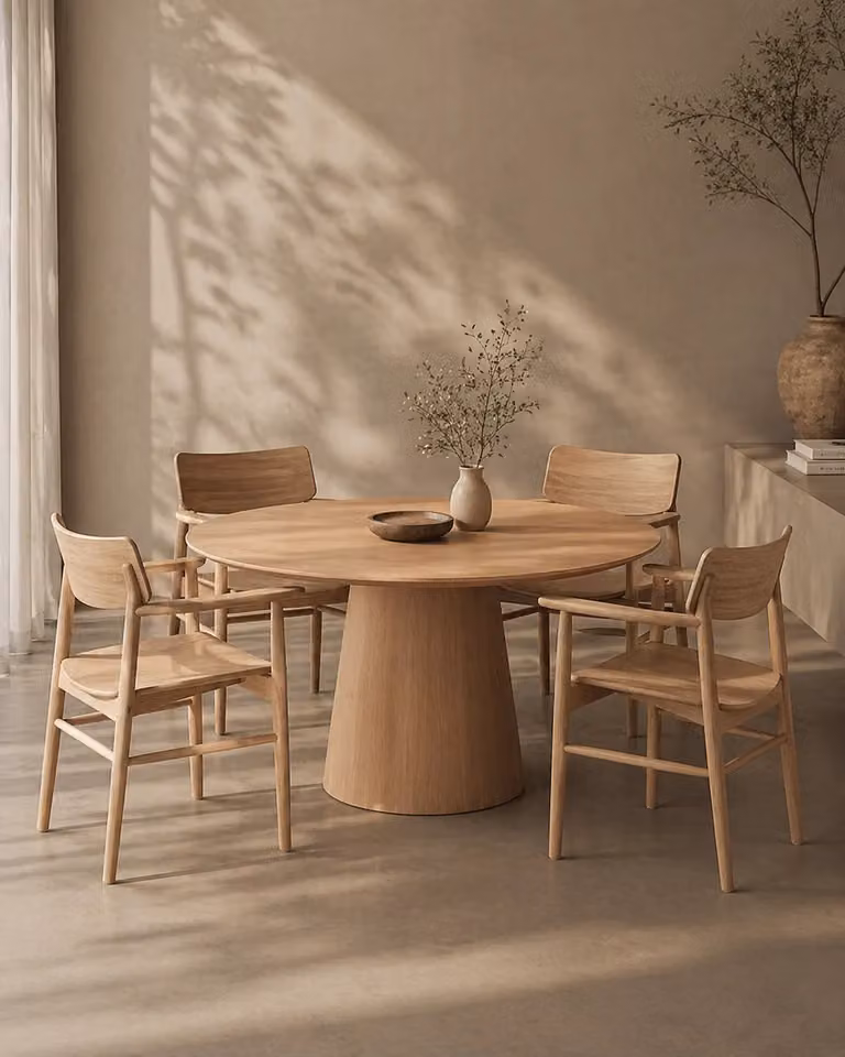 Tommy Franks Tavamo 135 Round Oak Dining Table in Brown and Beige, Diameter: 135 cm, Height: 75 cm