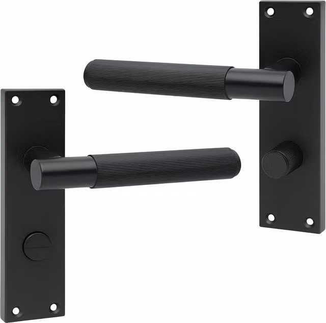 Golden Grace Victorian T-Bar Linear Bathroom Lock Door Handles with Spindle and Screws, Black
