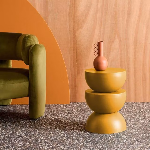 sweeek Metal Side Table in Mustard Yellow, Diameter: 32 cm, Height: 46.5 cm