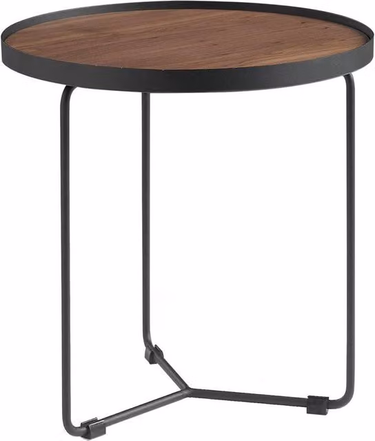 Angel Cerda Round Modern Side Table in Brown Walnut Veneer and Black Steel – 1