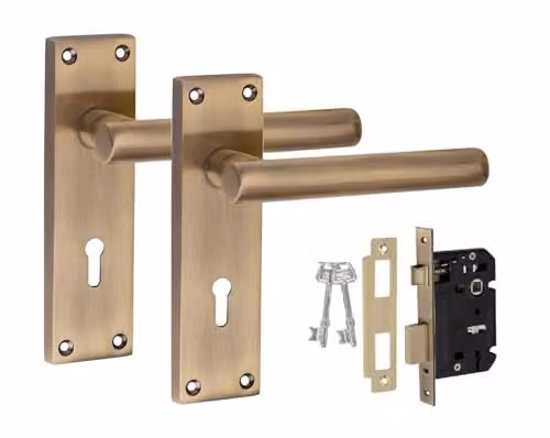 Golden Grace Victorian Straight T-Bar Lock Door Handle Set in Gold and Bronze Brass – 1