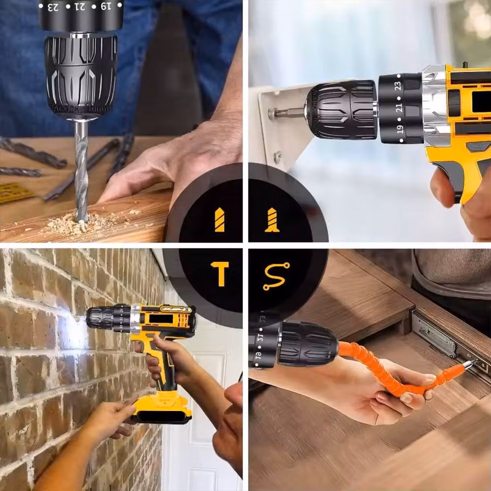 Ventryn 21V Cordless Combi Drill and Electric Screwdriver in Yellow with 2 Rechargeable Batteries – 3