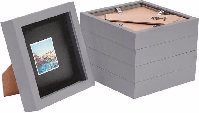 NESTLUNE Set of 5 Grey Acrylic 3D Box Photo Picture Frames, Square, W/D/H: 15 x 15 x 15 cm, Total Length: 100 cm – 1