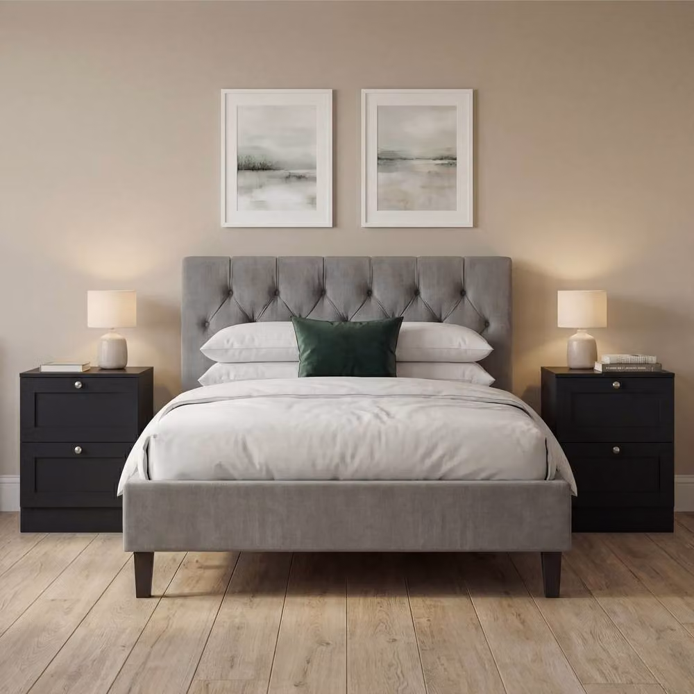 Vida Designs Altino 2 Drawer Bedside Cabinet Chest, Set of 2, Black – 4