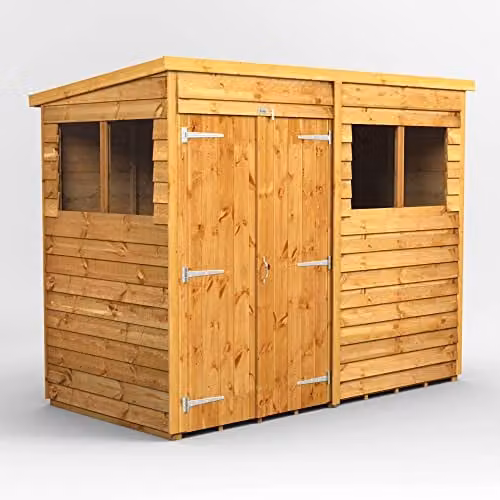 Powersheds Premium Pent Overlap Wooden Shed in Brown with Double Doors and Floor – 1