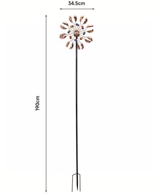 Livingandhome Bronze Metal Garden Wind Spinner with LED Light and Multicolour Accents