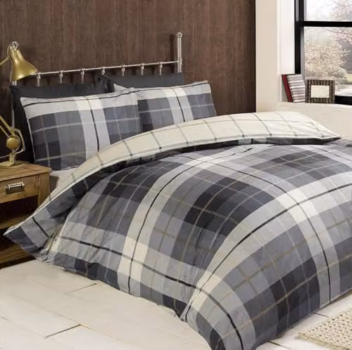 Rapport Home Lomond Check Flannelette Cotton Duvet Cover and Pillowcase Set in Blue, W/D/H: 135 x 200 cm and 50 x 75 cm – 1