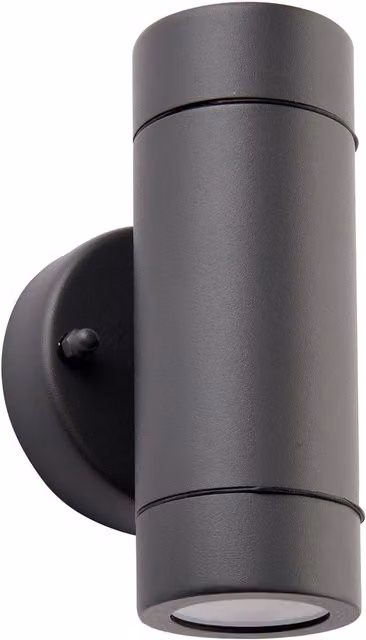 Loops Up & Down Twin Outdoor Wall Light, Anthracite Grey Stainless Steel and Transparent Glass, IP44, Dimmable, GU10 – 2