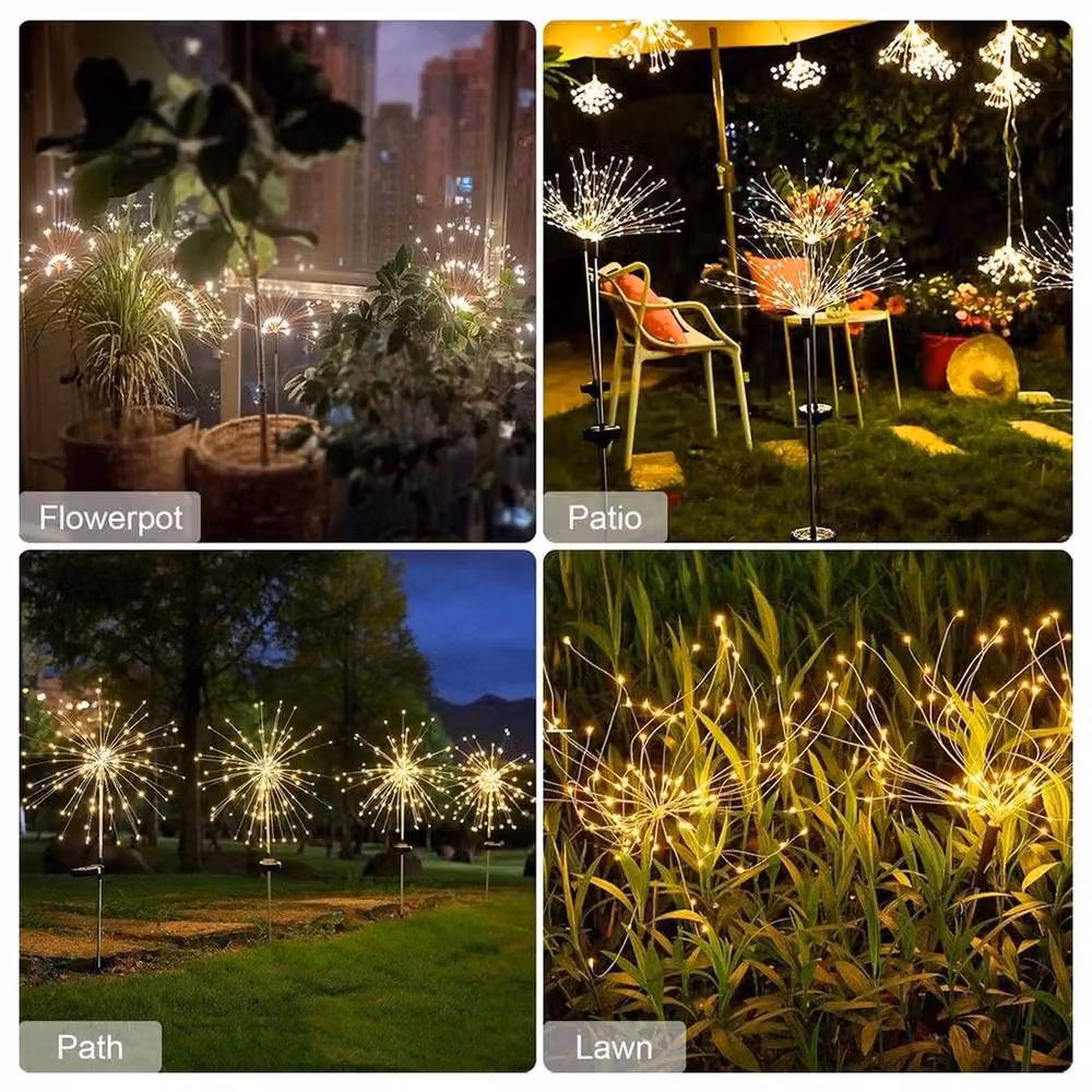 SPETLEK Set of 2 Warm White Solar Powered Starburst Firework Stake Lights for Garden Decoration – 4