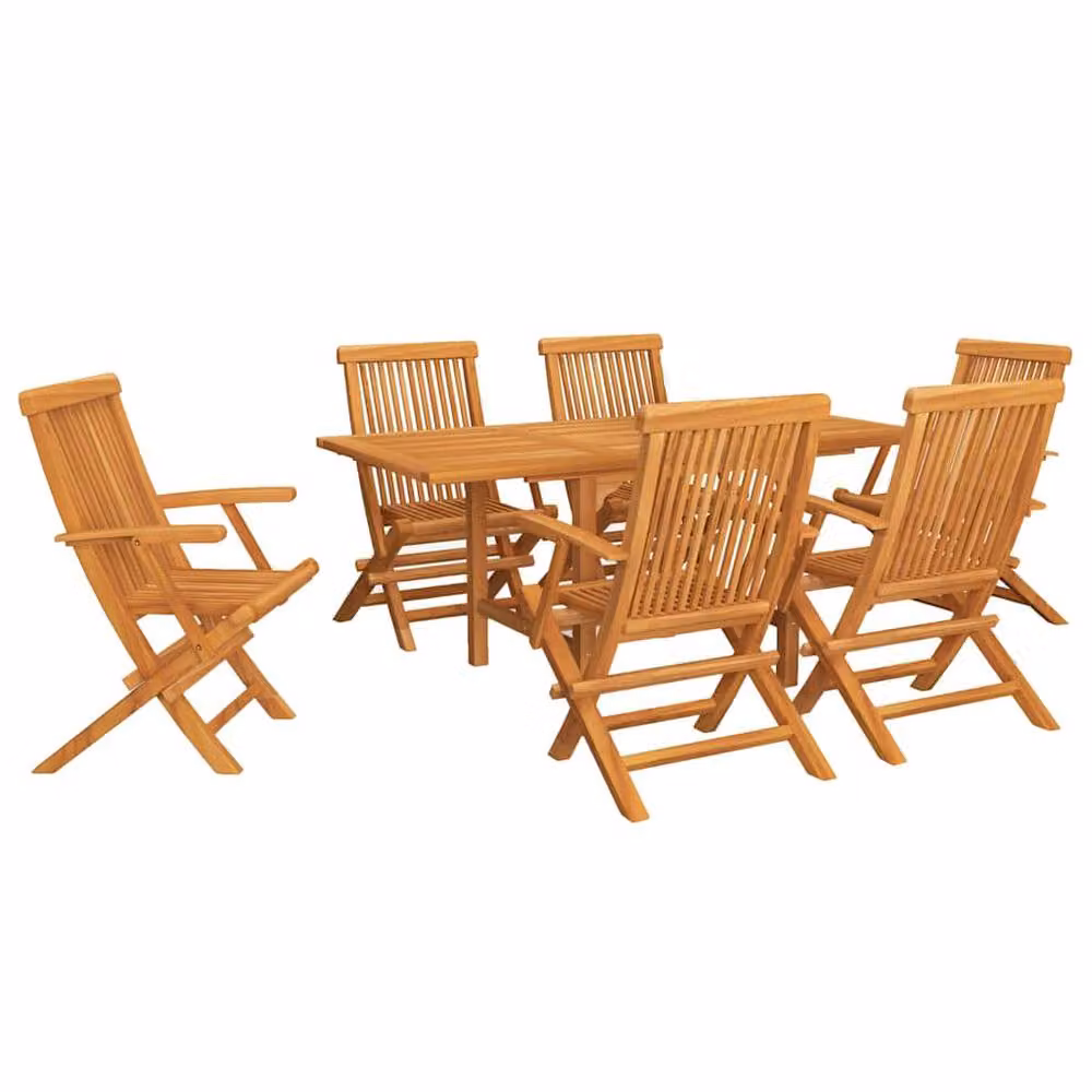 Berkfield Home Beautiful 7 Piece Extendable Garden Dining Set in Brown Solid Teak Wood – 2