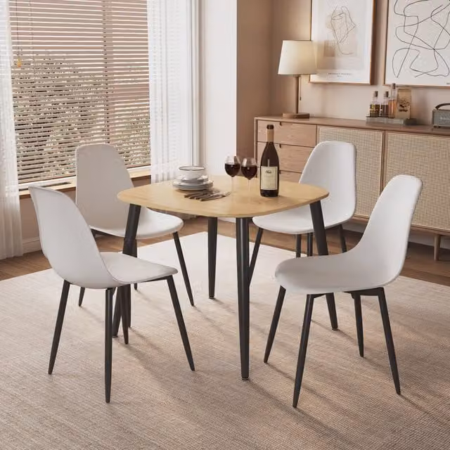 Aspen Light Oak Square Dining Table and 4 White Curve Chairs Set