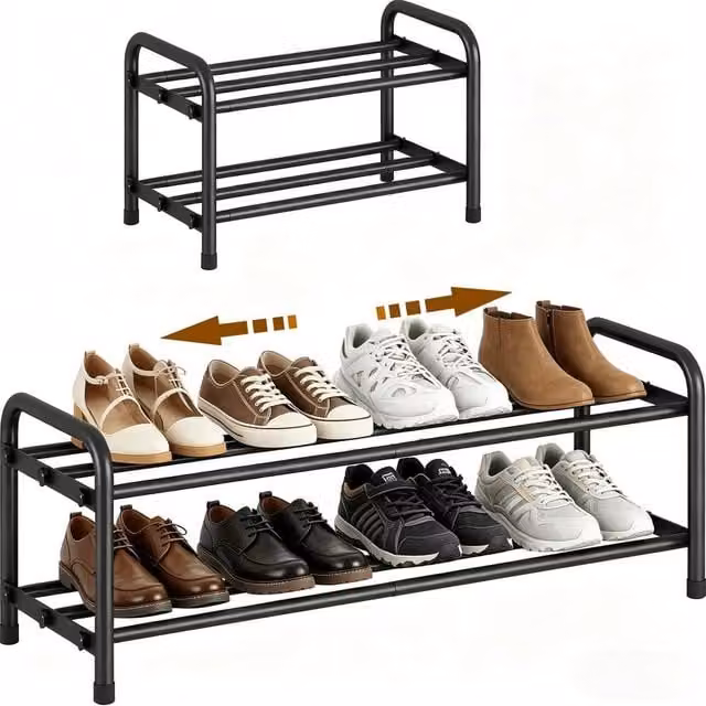 FORGEVIO Extendable 2-Tier Metal Shoe Rack in Black – 1