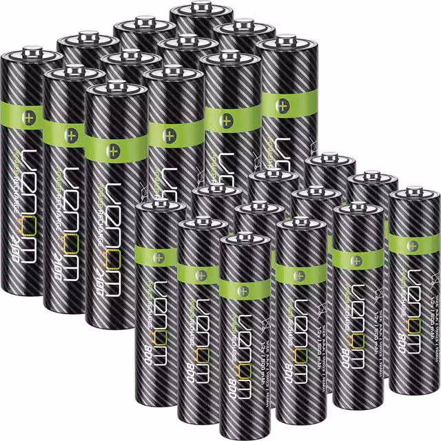 Venom High Capacity Rechargeable Batteries, 12 x AA and 12 x AAA, Black