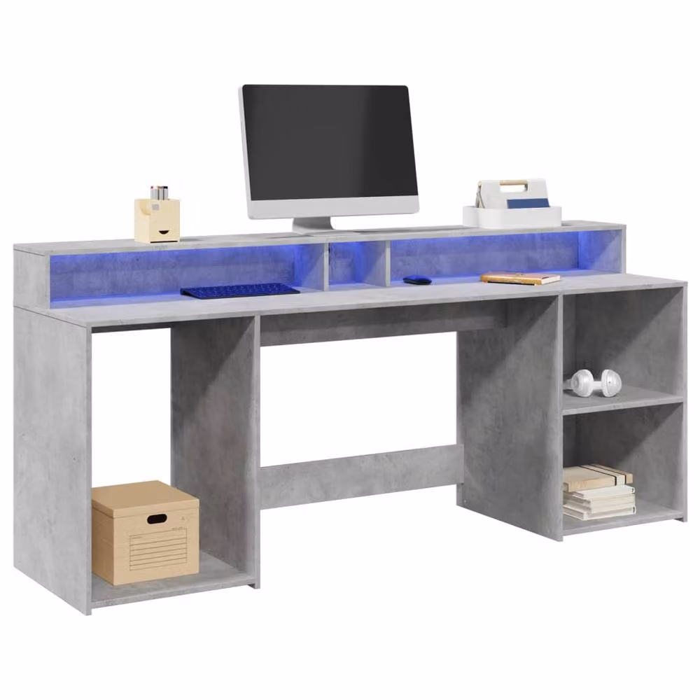Berkfield Home Soft Desk with LED Lights in Concrete Grey, W/D/H: 200 x 55 x 91 cm – 2