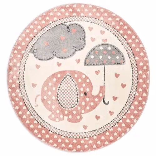 Bravich Pink Eli & Hearts Kids Round Rug, Diameter: 160 cm – 1