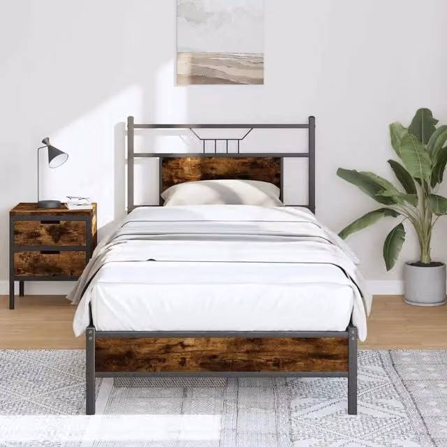 Berkfield Home Smoked Oak Bed Frame in Brown, W/D/H: 80 x 200 cm