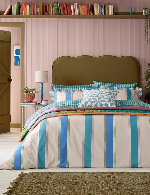 LAND & SHORE Winnie Striped Reversible Pure Cotton Bedding Set, Multicolour, W: 140 cm, L: 200 cm