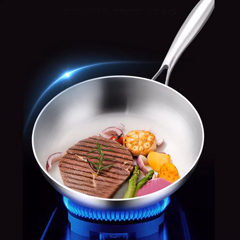 Hinsinc Stainless Steel Uncoated Frying Pan with Removable Handle, Silver, Diameter: 28 cm – 4