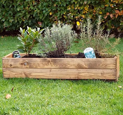 Samuel ALEXANDER Hand Made Rustic Wooden Garden Window Trough Flower Planter, Brown, W: 76 cm, D: 23 cm, H: 14 cm – 1