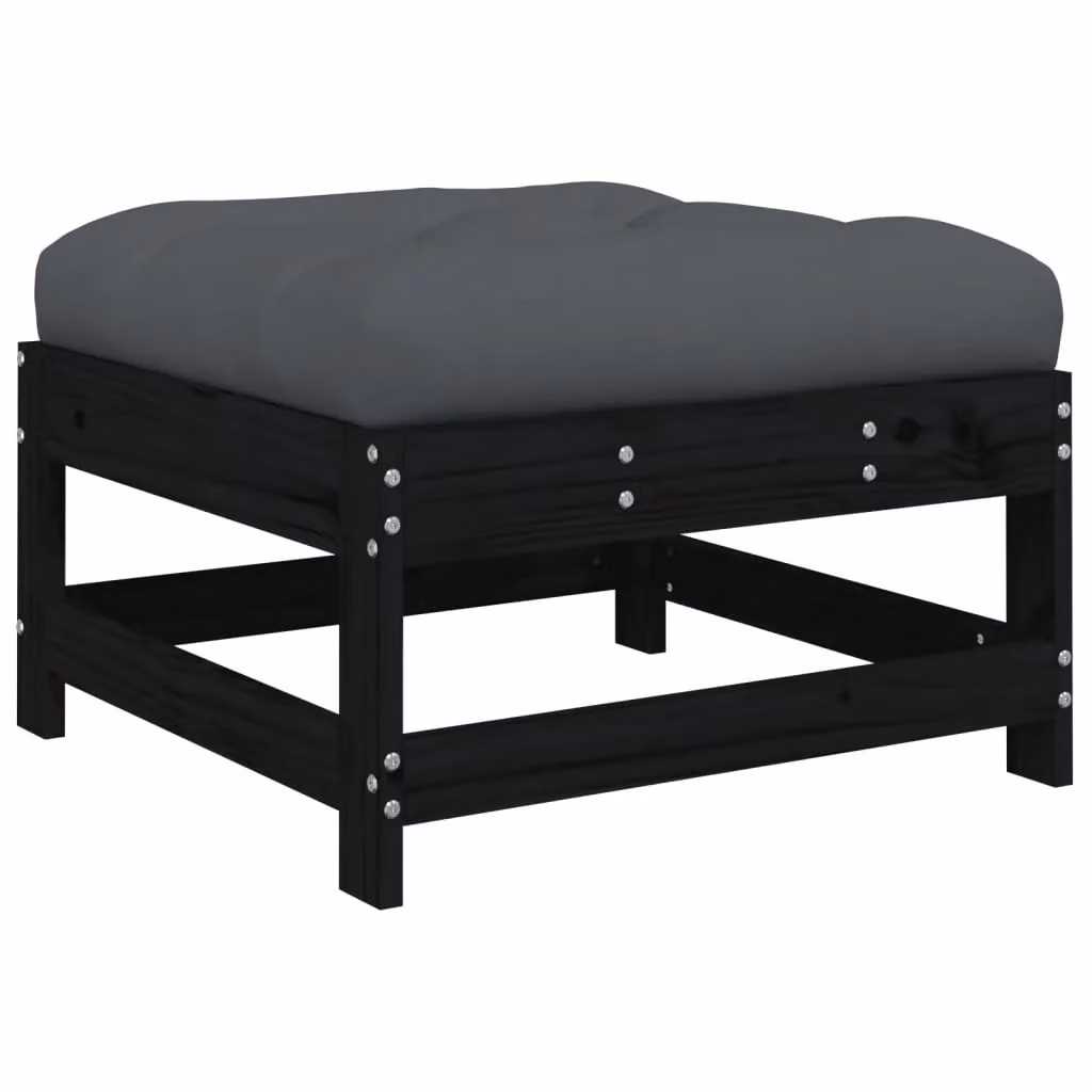 Berkfield Home Garden Rustic Pine Footstool with Cushion in Black – 2