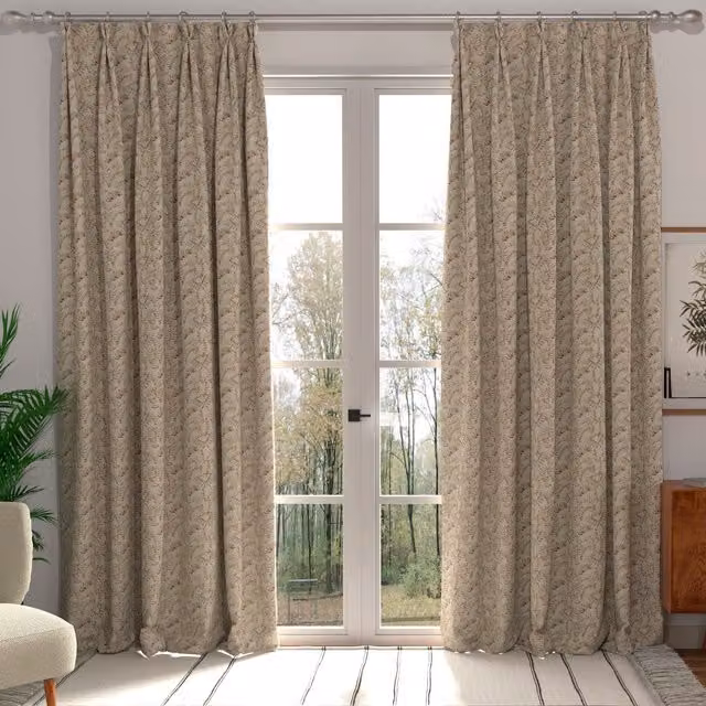 ANTE DECOR Lamina Made to Measure Blackout Cotton Floral Curtain in Beige and Brown