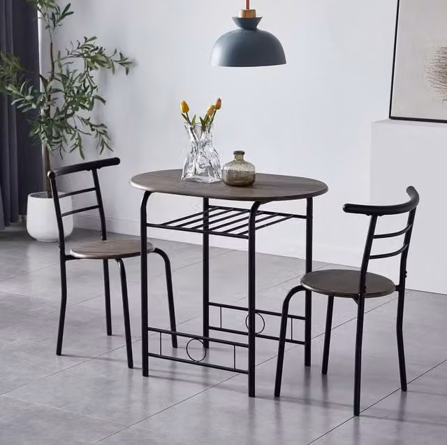 MCC Direct Barley Breakfast Bar Table with 2 Chairs in Dark Brown – 1