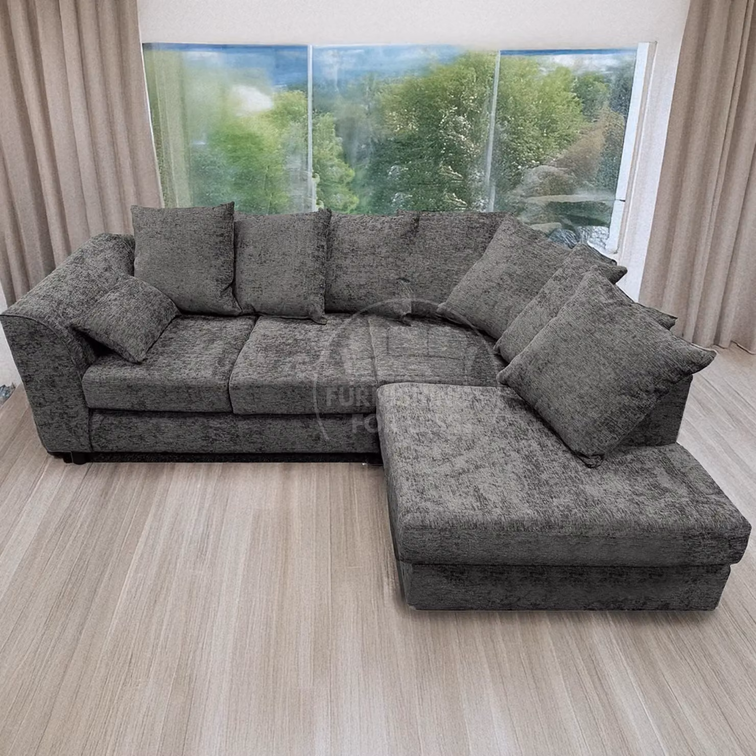 Furnishings For Less UK Monaco Chenille Fabric 3 to 4 Seater L Shaped Corner Sofa, Right Hand Facing, Grey – 2