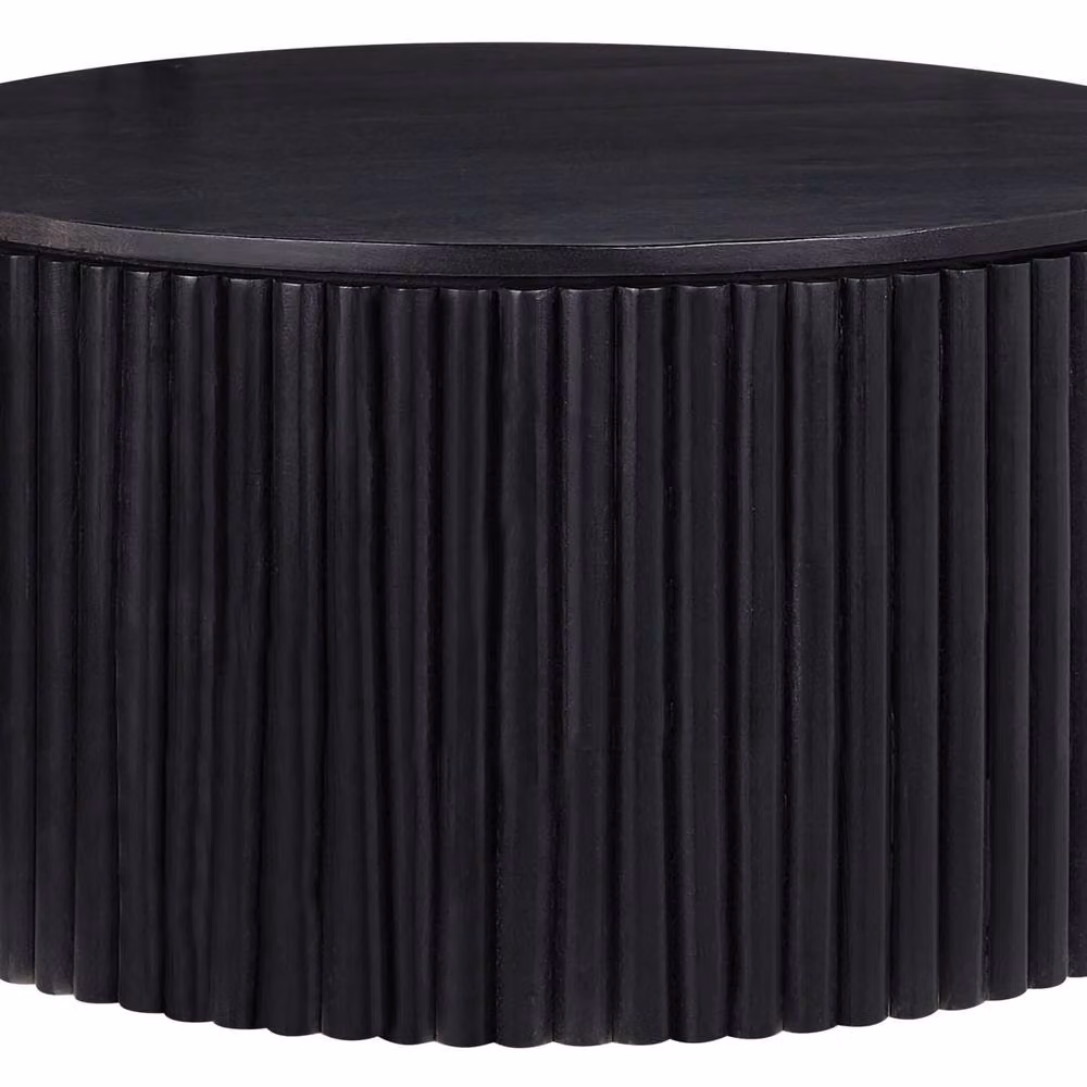 Wyld Haus Black Painted Mango Wood Round Coffee Table with Hidden Storage Diameter: 70 cm – 2