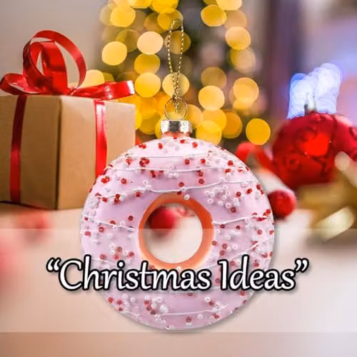 VFM e-Store Pink and White Glass Doughnut Christmas Hanging Ornament, W: 12 cm, H: 9 cm – 4