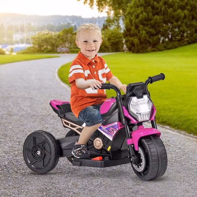 Costway Pink Electric Kids Ride-on Motorcycle with Light and Sound Effects