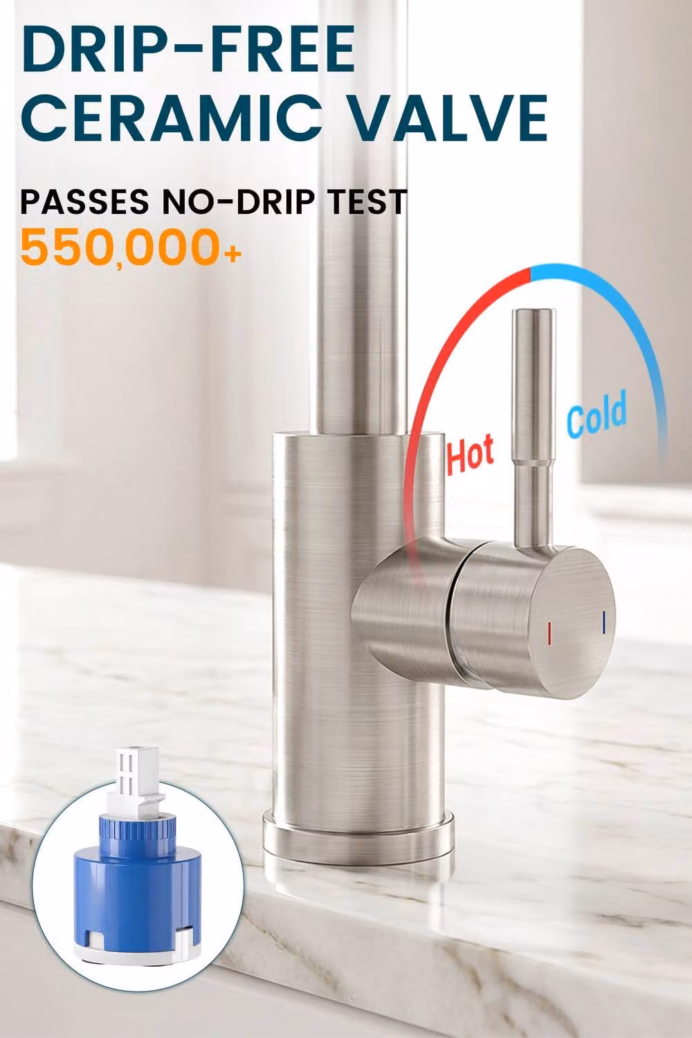 JANLEMNY Kitchen Mixer Tap with 3-Mode Pull-Out Spray, Brushed Stainless Steel in Silver, W/D/H: 1000 x 400 mm – 3
