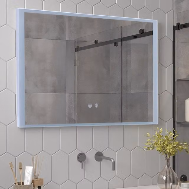 Livingandhome Frameless Anti-Fog LED Bathroom Wall Mirror - White