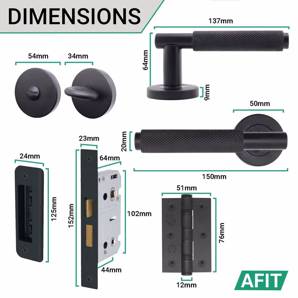 AFIT Matt Black Knurled Aluminium Rosette Door Handle Set, Pack of 2 – 4