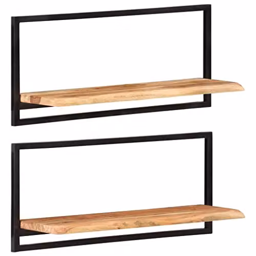 vidaXL Set of 2 Industrial Wall Shelves in Acacia Wood and Steel, W/D/H: 80 x 25 x 35 cm – 1