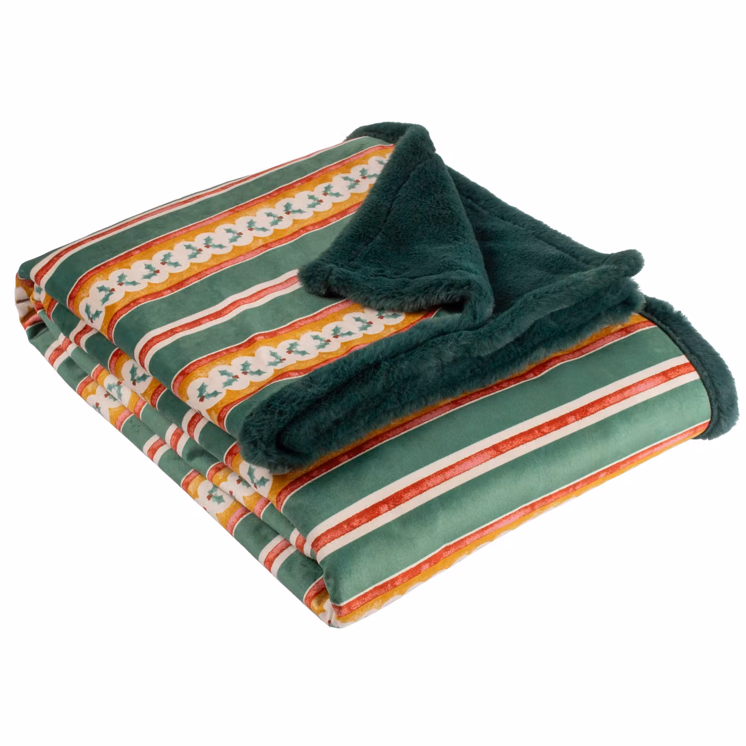 Furn All Wrapped Up Striped Faux Fur Throw in Green, W: 130 cm, D: 180 cm – 2