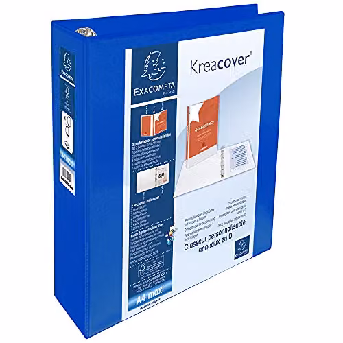 Exacompta Blue Opaque Rigid Plastic A4 Ring Binder with 4 Rings and 3 Pockets – 2