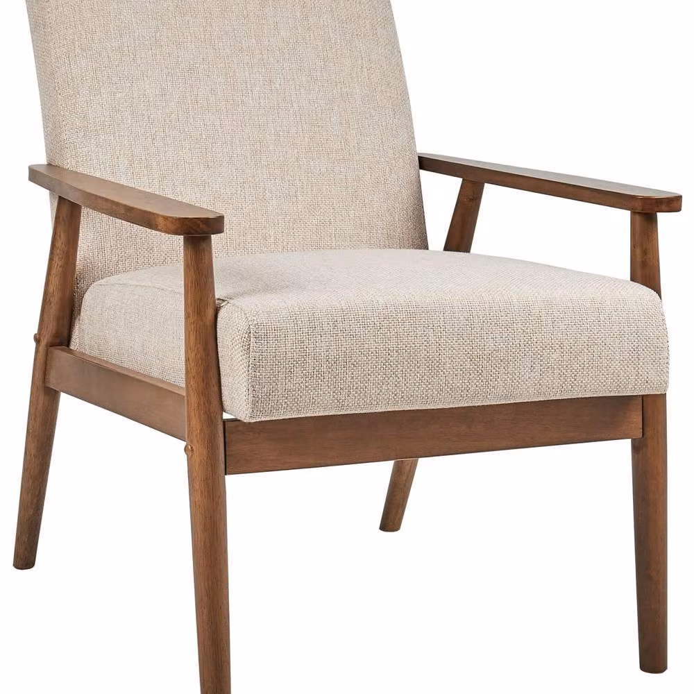 Wyld Haus Mid-Century Armchair in Beige Fabric with Dark Rubberwood Frame – 2