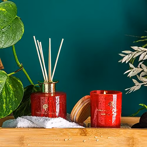 Nicola Spring Wild Fig & Cassis Scented Candle and Reed Diffuser Set in Red, 130g Soy Wax Candle and 200ml Diffuser – 3