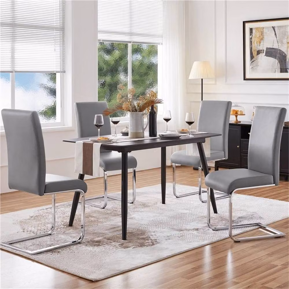 Kelvenix Set of 2 Modern Grey Synthetic Leather Dining Chairs with Cantilever Base – 3