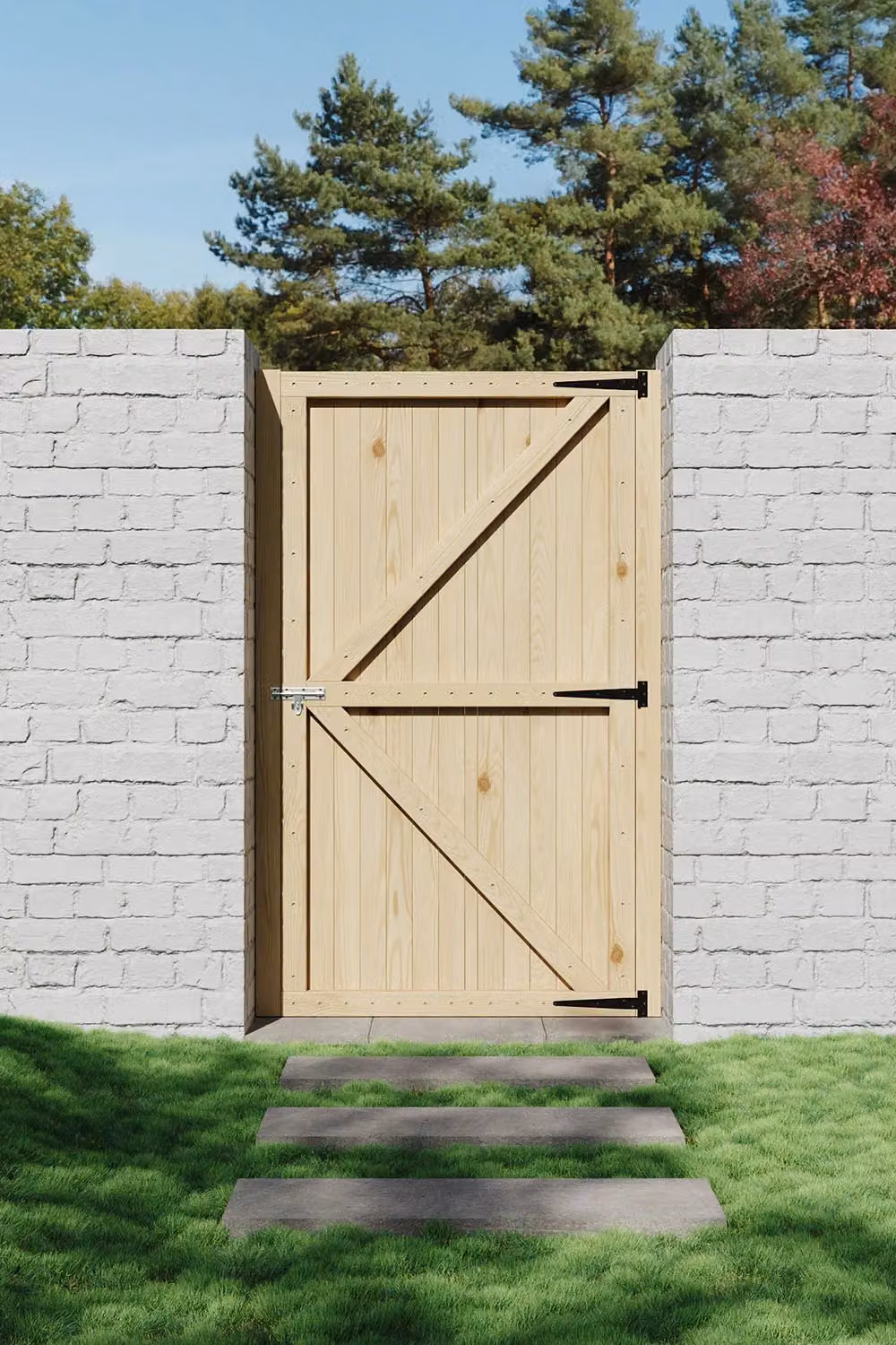 Living and Home Natural Wooden Garden Gate with 1 Latch and 3 Hinges, W: 99 cm, H: 180 cm – 2