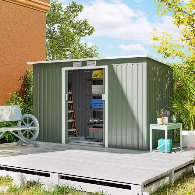 Outsunny Green Metal Garden Storage Shed with Double Doors and Window, W/D/H: 274.32 x 121.92 x 158 cm – 2