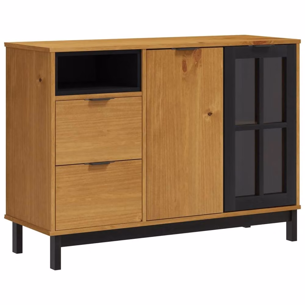 Berkfield Home FLAM Sideboard with Glass Door in Brown Solid Pine Wood, W/D/H: 110 x 40 x 80 cm – 2