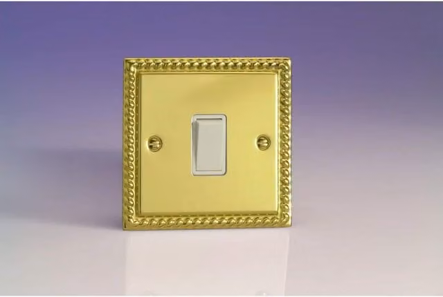 Varilight XG1W 1-Gang Georgian Brass Rocker Switch in White and Yellow